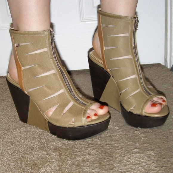 sz 8 Faryl Robin Leather Wood Platform shoes - Picture 1 of 8